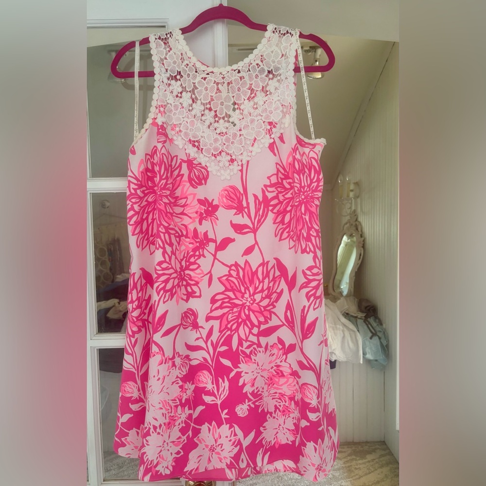Lilly Pulitzer Pink Floral Dress with White Lace